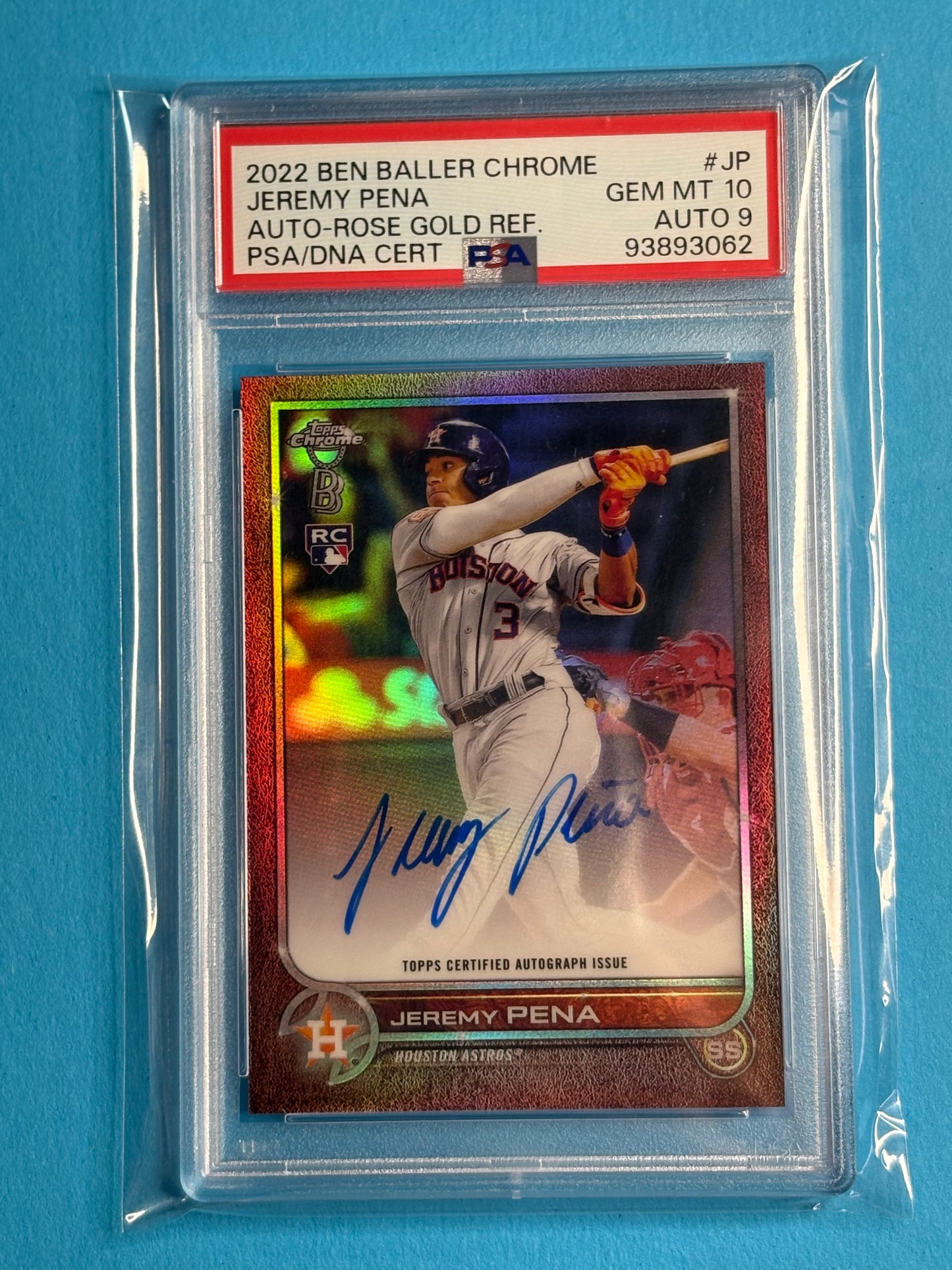 PSA 10 2022 Ben Baller Chrome "Jeremy Pena" RC Auto- Rose Gold Refractor 02/10