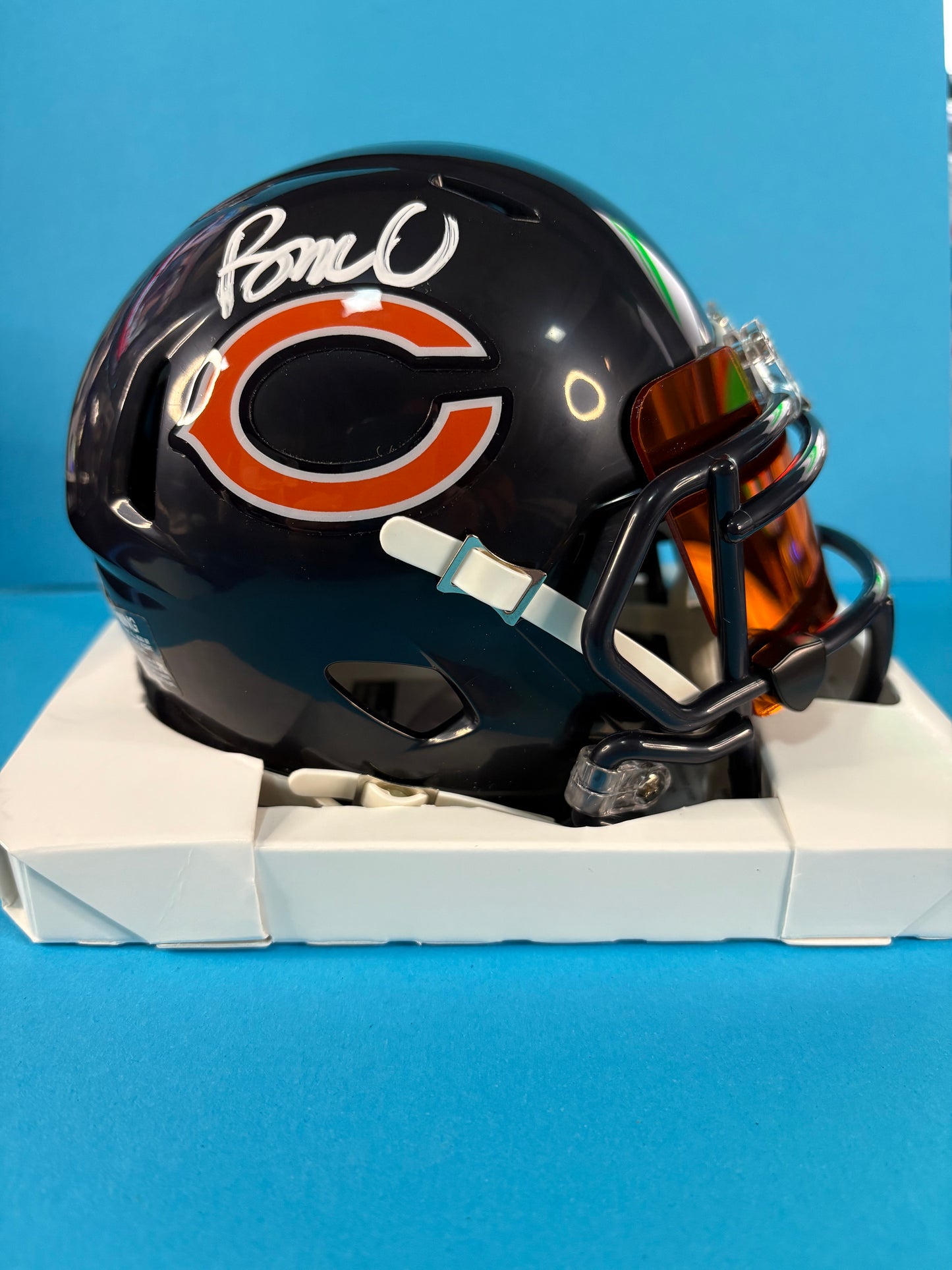 Rome Odunze Signed Bears Speed Mini Helmet w/ Tiger Orange Visor - JSA