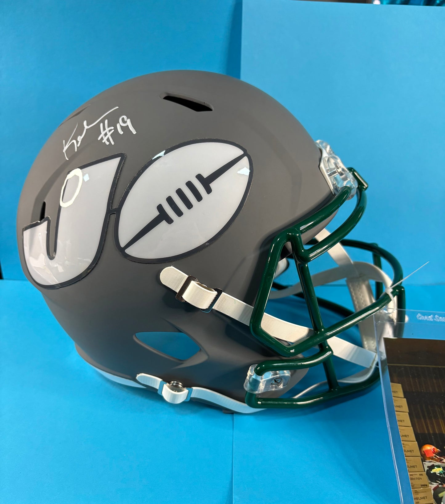 Keyshawn Johnson Signed Jets Slate Replica Speed Full-Size Helmet- Radtke Sports